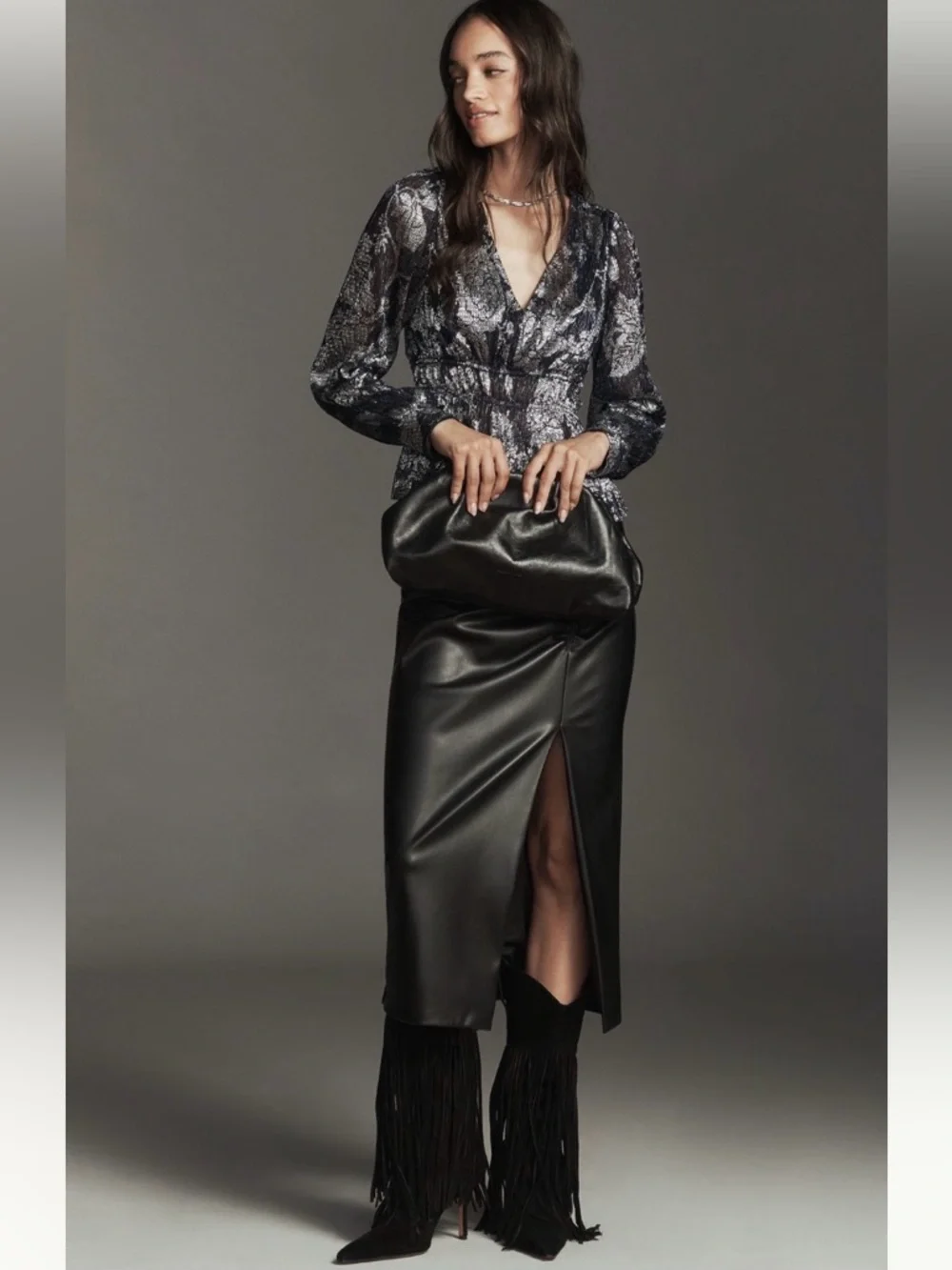 Anthropologie Romantic Glam Navy Metallic Silver Smocked Blouse NWT S Sheer - Picture 3 of 9